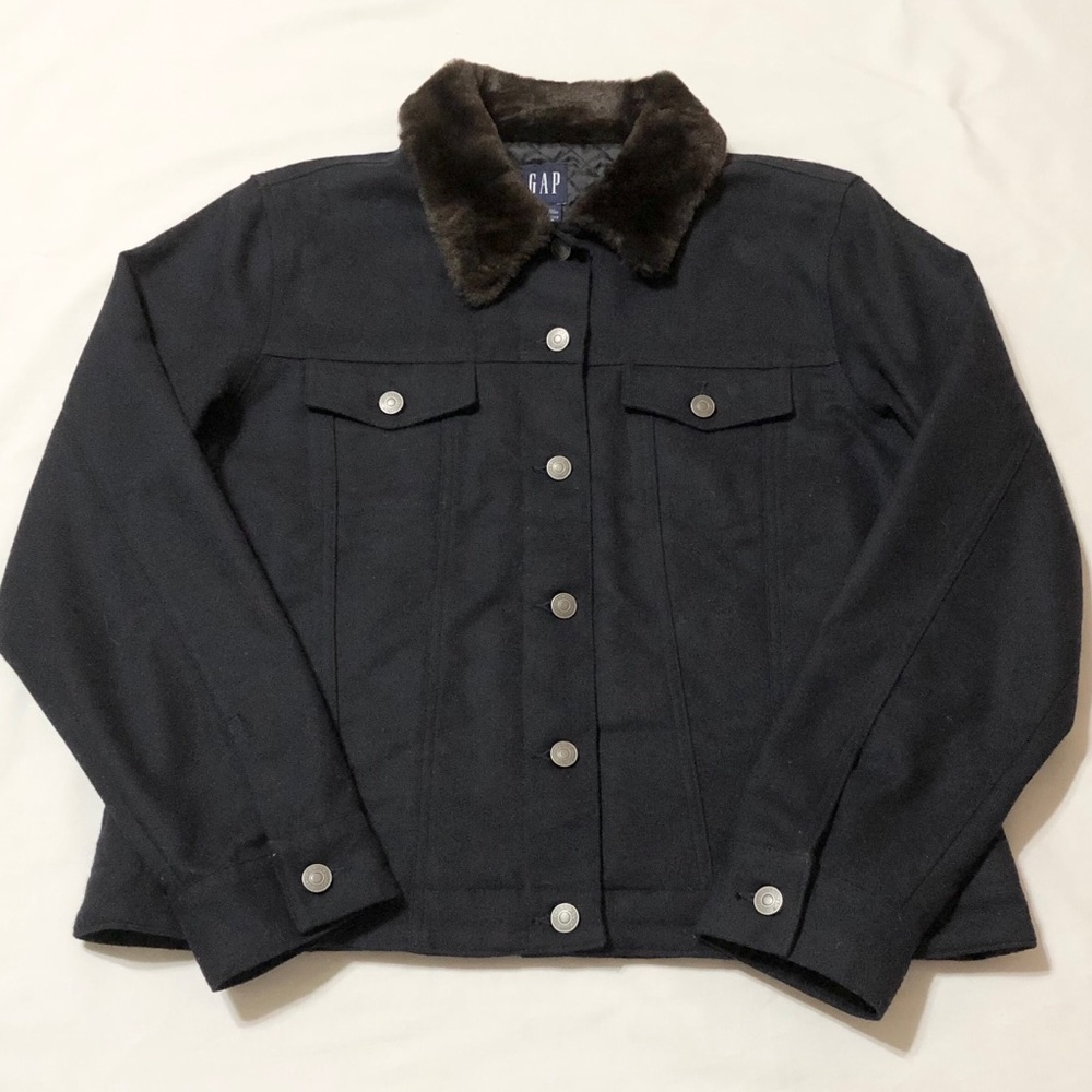 NWT - Gap Women’s Navy Wool Jacket w/Fur Collar- L - Picture 4 of 13